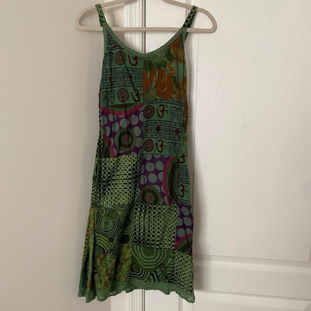 Green and Purple Patchwork Dress